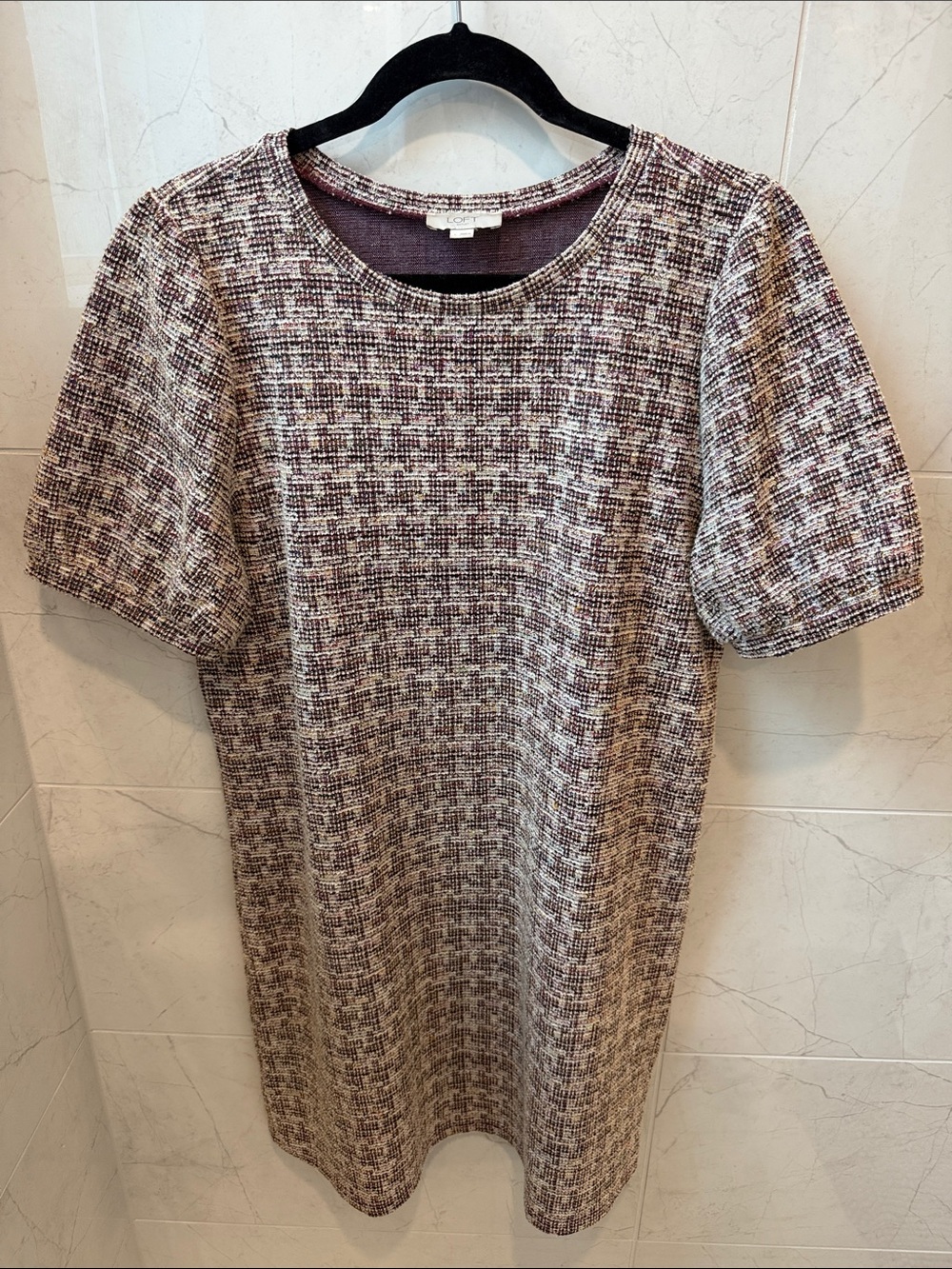 LOFT Heathered Mauve Tweed Shift Mini Dress